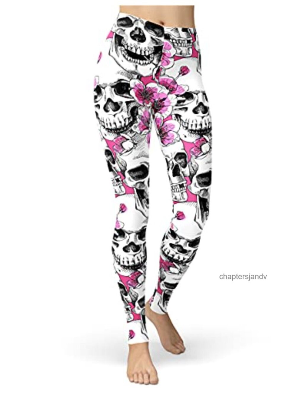 Sugar Skull Leggings Rose Flower Printed Ankle High Rise Elastic Waist